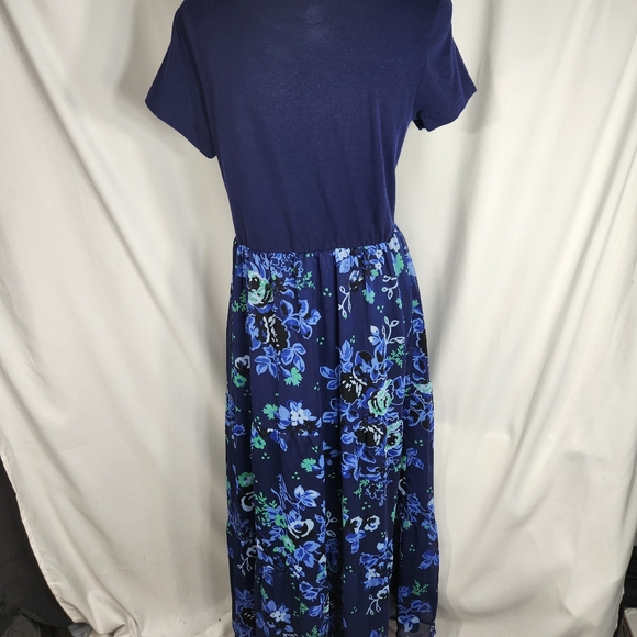 IsaacMizrahiLive Blue Short Sleeve Long Dress w/Floral Print Skirt Size Medium - Picture 4 of 7